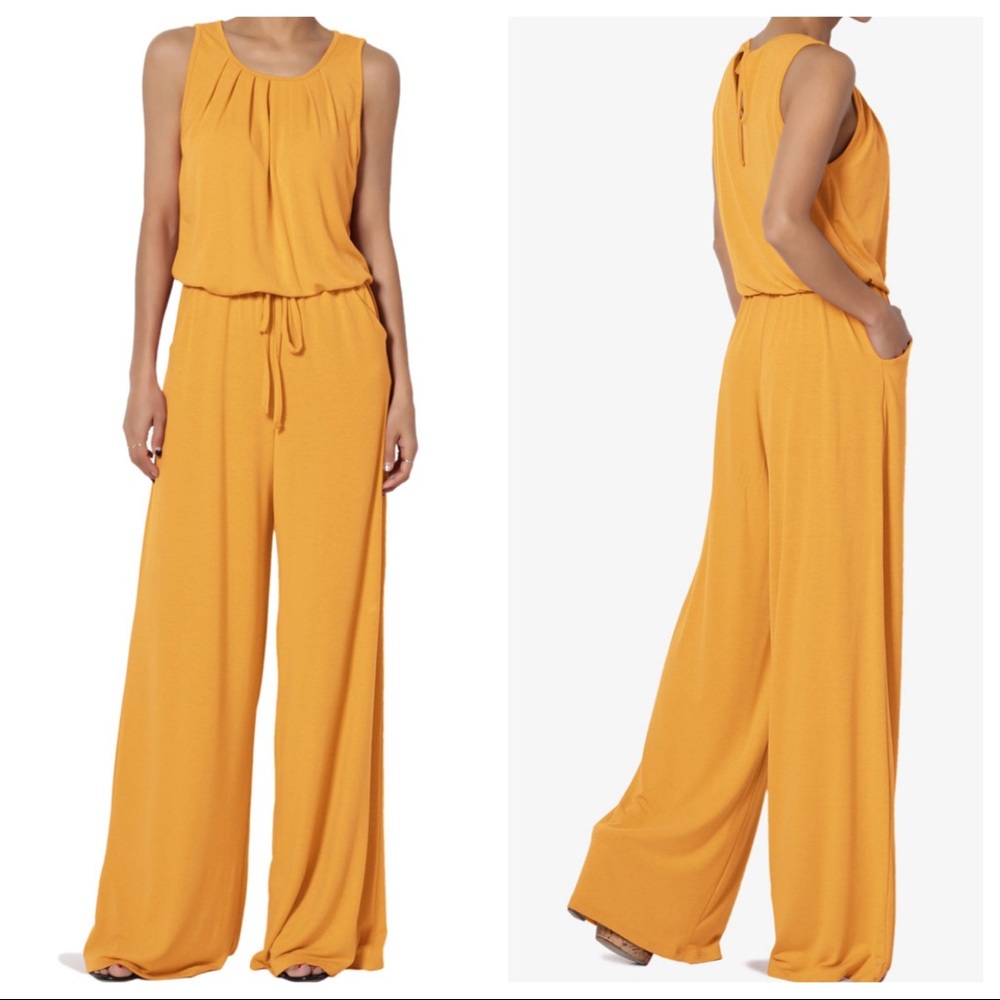 Fabulous yellow wide leg sleeveless jumpsuit with pockets - Picture 2 of 4